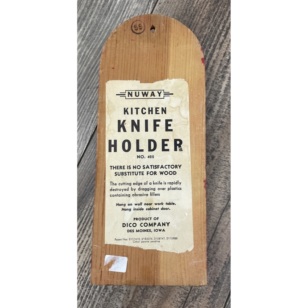 Vintage Nu Way Wooden Kitchen Knife Holder #425 Red & White Paint 5 Slots MCM